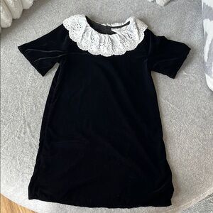 H&M Elegant Black Velbet Dress with White Collar